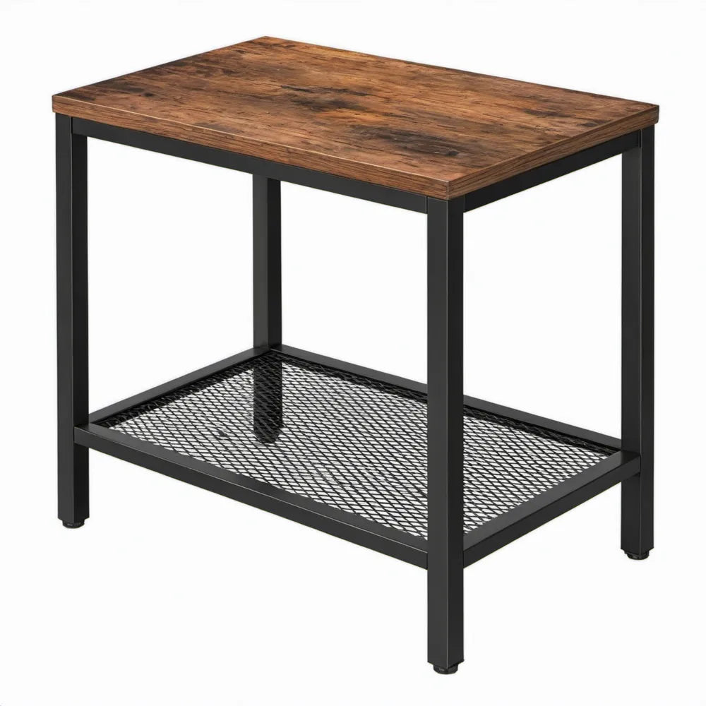 Industriële bijzettafel met opbergplank, 50 x 40 x 55 cm, Bruin/Zwart