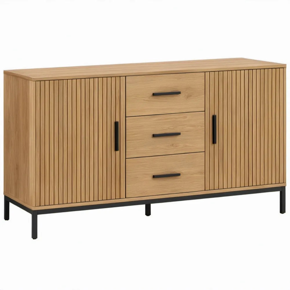Dressoir met 3 laden en 2 deuren, 160 x 40 x 80 cm, eikendecor naturel en zwart