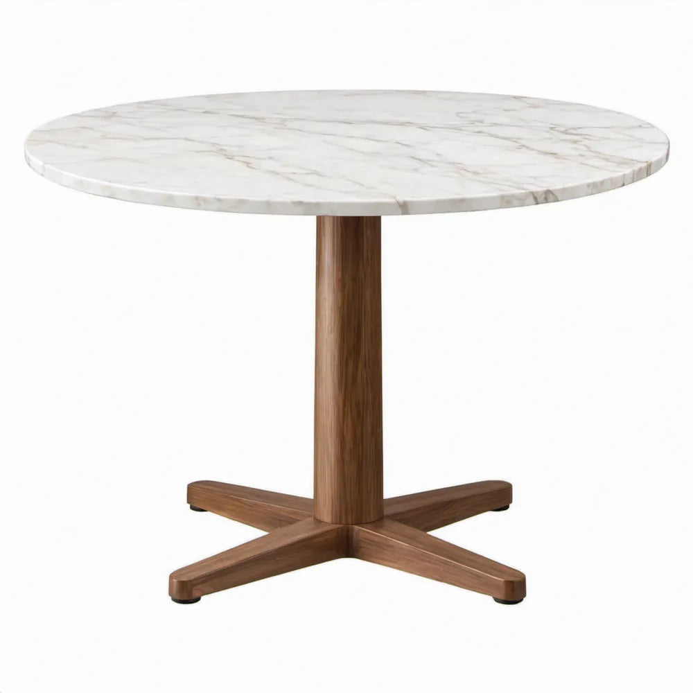 Ronde bijzettafel met wit marmeren blad en walnootbruin onderstel Ø 80 x 55 cm