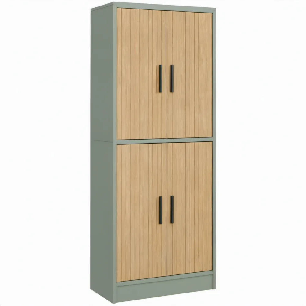 Opbergkast met 4 deuren, 80 x 40 x 180 cm, groen en naturel bamboe