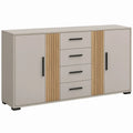 Dressoir met 2 deuren en 4 laden van MDF, Taupe/Naturel/Zwart, 160 x 40 x 90 cm