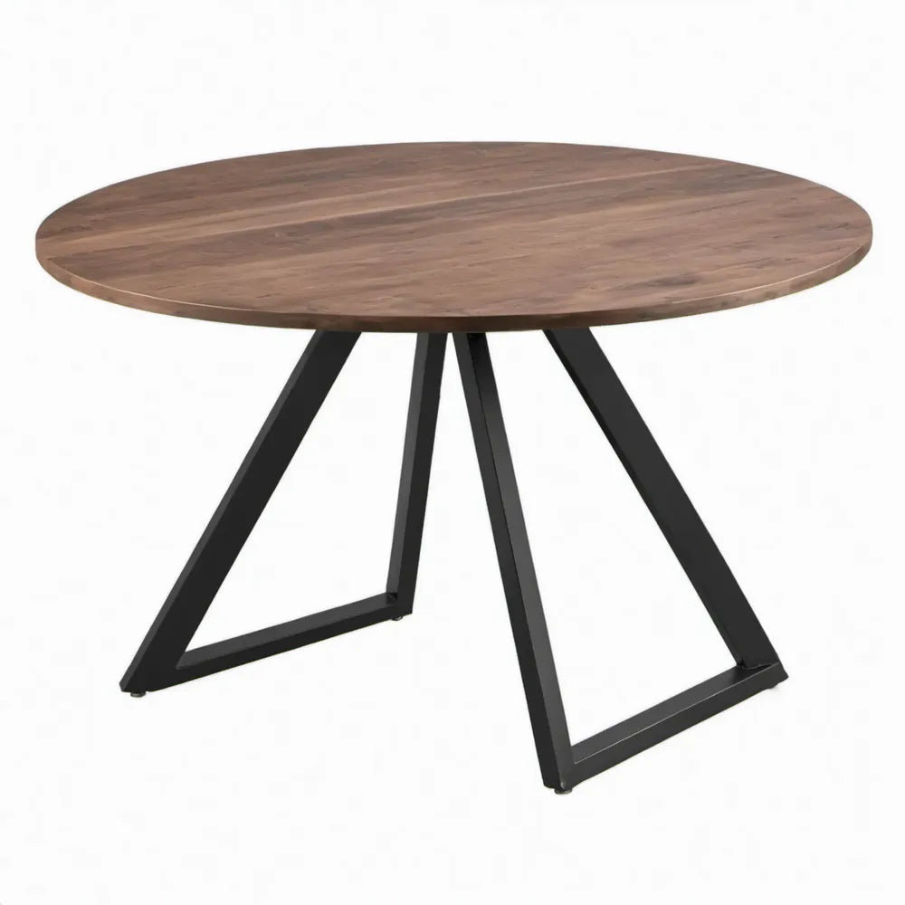 Ronde eettafel Ø 120 x 75 cm van massief mangohout en staal – Bruin/Zwart